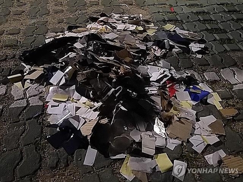 This photo, provided by South Korea's Joint Chiefs of Staff (JCS) on June 2, 2024, shows debris carried by North Korean balloons found in Seoul. (PHOTO NOT FOR SALE) (Yonhap) 