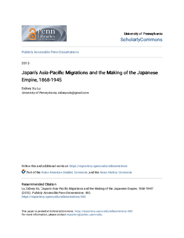 Diasporic imperialism Japan's Asia-Pacific migrations and the making of the Japanese empire, 1868-1945