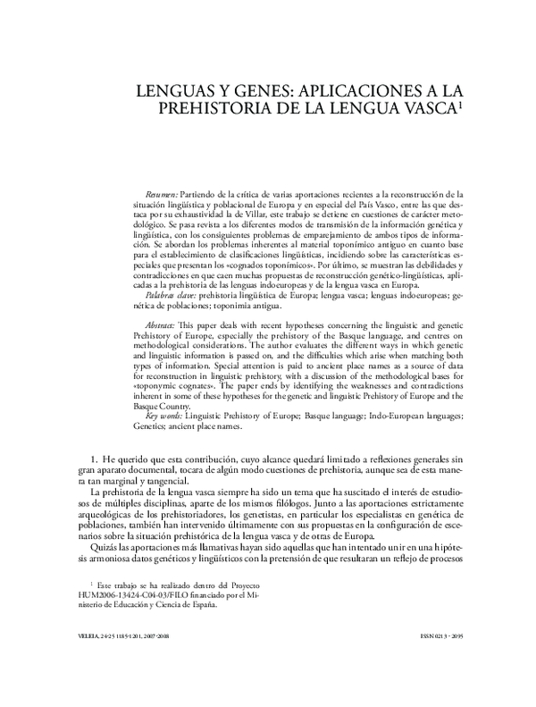 Lenguas y genes: aplicaciones a la prehistoria de la lengua vasca