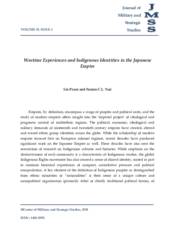 Wartime Experiences and Indigenous Identities in the Japanese Empire