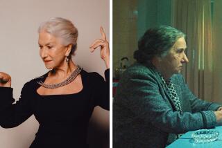 Left: The glamorous movie star Helen Mirren; Right: Mirren in heavy makeup, heavier and slouching as Golda Meir.