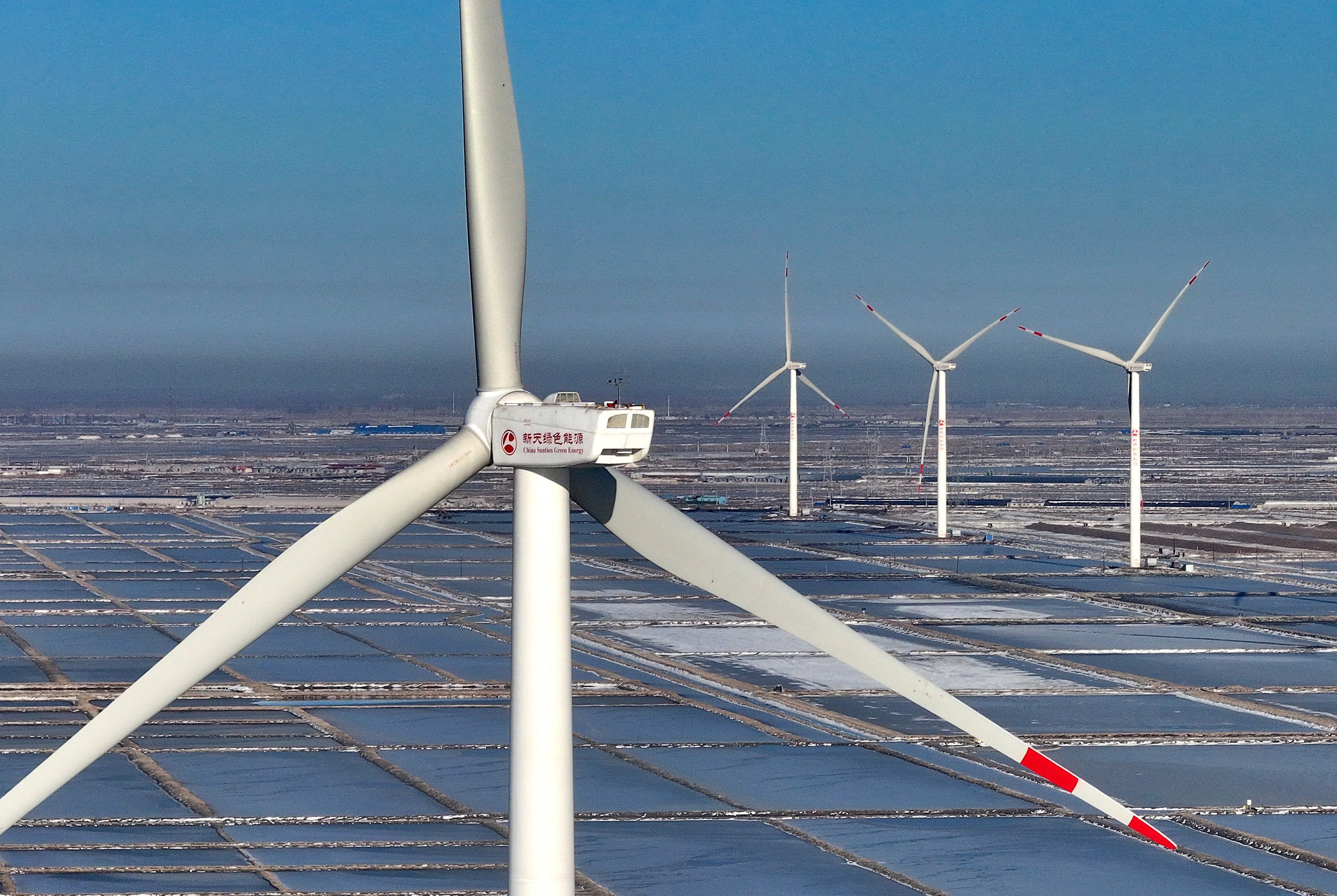 An aerial photo taken on December 22, 2023, shows a wind farm in Tangshan City, in north China’s Hebei province. Photo: Xinhua