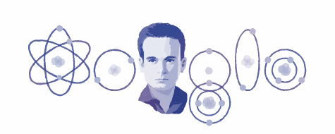 Today's Google Doodle shows César Lattes surrounded by atoms.