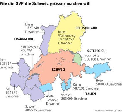 Spezielle Forderungen: So will die SVP die Schweiz grösser machen.