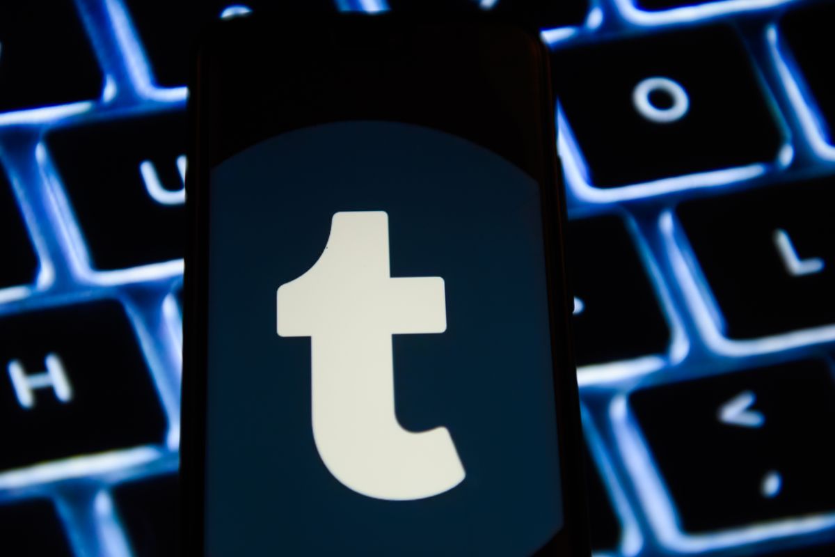 Tumblr logo is seen on an android mobile phone