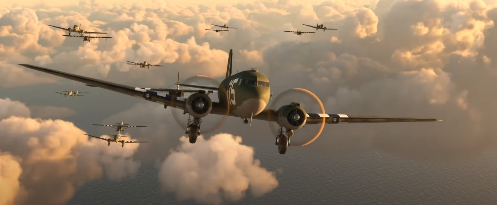 An in-game screenshot from Microsoft Flight Simulator showcasing the C-47 skytrain