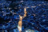 Aerial view of Appa Pada slum in Malad at night in 2020.