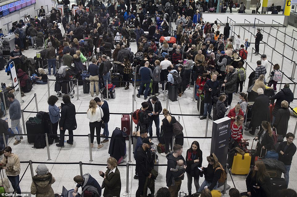 Gatwick is 'full to capacity' with no flights coming in or out on one of the busiest days of the year at UK airports with 110,000 expected there yesterday alone