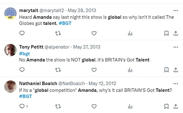 Despite the incredible talent, fans weren't happy with Amanda as they took to Twitter to suggest the show be renamed 'The Globe's Got Talent' after she insisted it was an international show