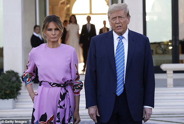 Melania Trump posing alongside her husband Donald outside a fundraiser for his campaign on April 6, 2024. The event raised more than $40 million for Trump's bid to return to the White House, according to his campaign