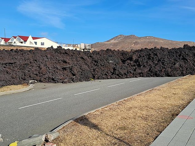 Lava flows such as this one in Grindavik are caused when magma from the Earth's mantle pushes its way up through the crust and pours out onto the surface