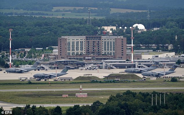 Ramstein Air Base (pictured) has its alert level raised to 'Charlie', the second-highest level
