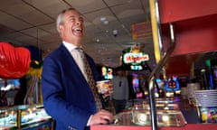 Nigel Farage in an amusement arcade in Clacton-on-Sea on 21 June.