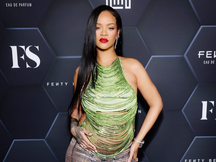 Rihanna celebrates Fenty Beauty & Fenty Skin at Goya Studios on February 11, 2022