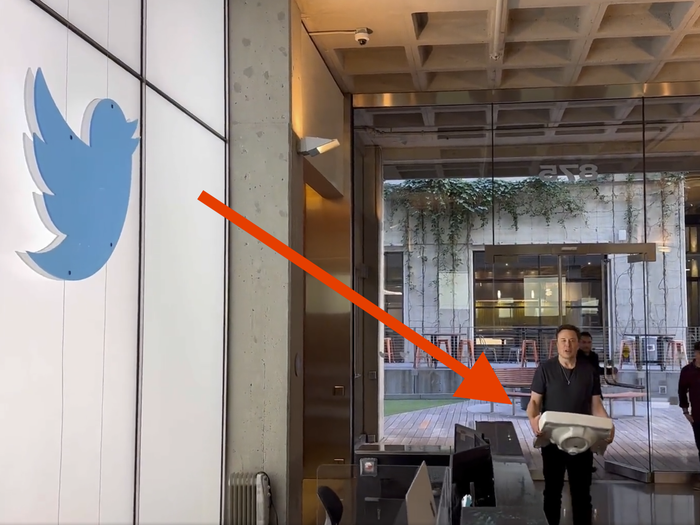 Elon Musk posted a video of himself carrying a sink into Twitter's Headquarters