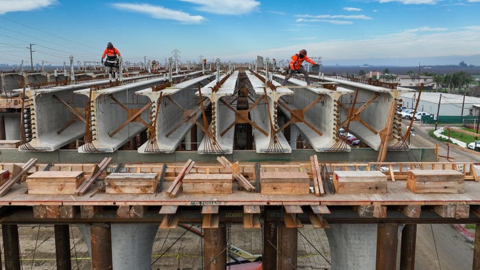 Workers build California High-Speed Rail's Hanford Viaduct