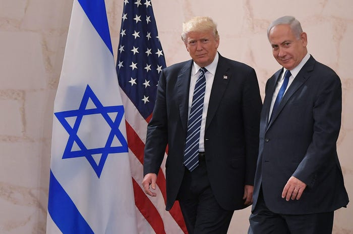 US President Donald Trump (L) arrives at the Israel Museum to speak in Jerusalem on May 23, 2017, accompanied by Israeli Prime Minister Benjamin Netanyahu.