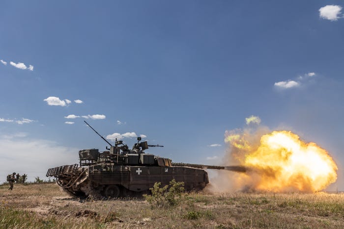 A Ukrainian military tank fires during military training as the war between Russia and Ukraine continues in Donetsk Oblast, Ukraine on May 28, 2024.