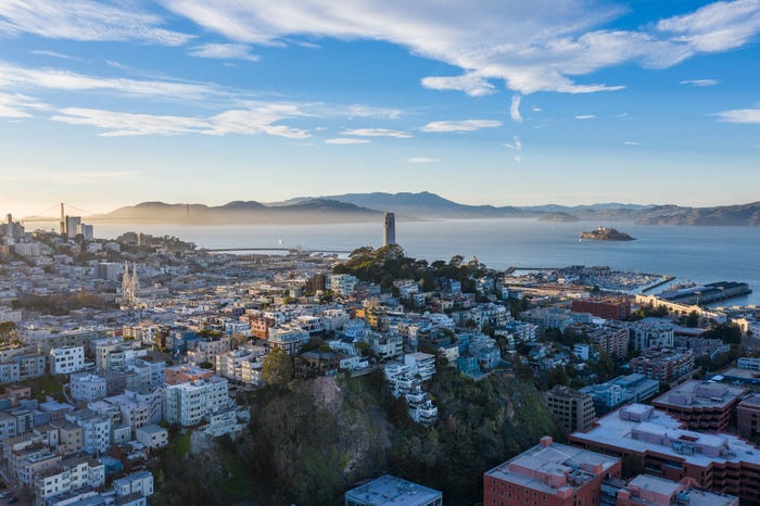 An aerial view of Russian Hill in San Francisco.