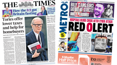 The Times and Metro front pages