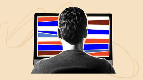 Graphic of man in front of red white and blue striped screen (Credit: Serenity Strull/BBC/Getty Images)
