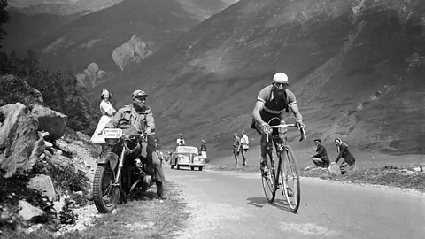 Getty Images Italian rider Gino Bartali riding uphill in the Pyrenees during the 1950 Tour de France (Credit: Getty Images)