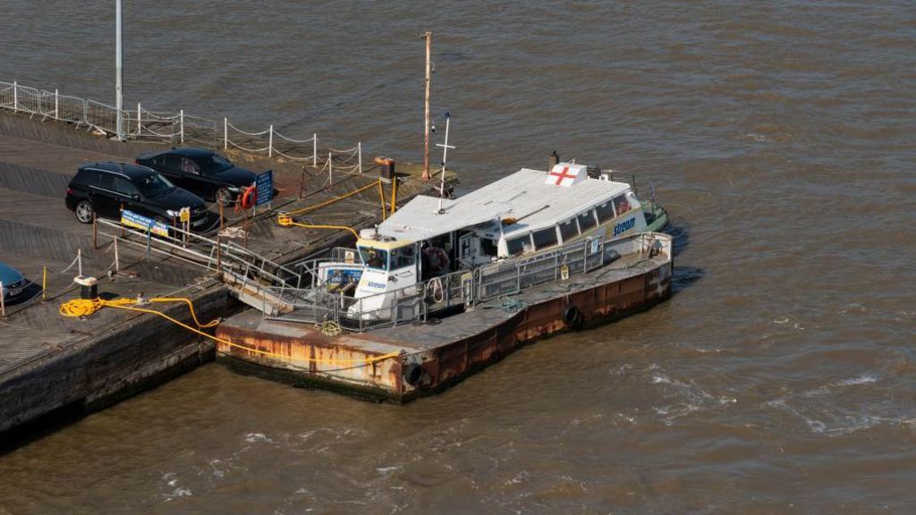 The Gravesend to Tilbury foot passenger ferry alongside the jetty at Tilbury