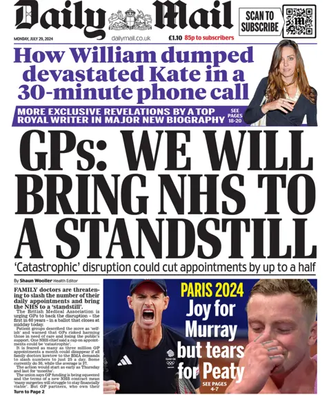 The Daily Mail headlines: "GPs: We will bring NHS to a standstill"