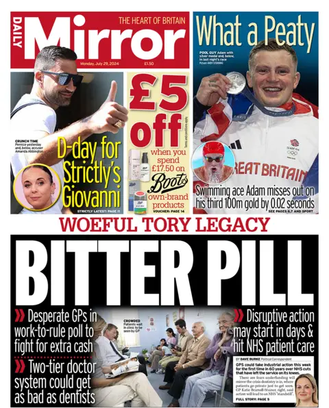 The Daily Mirror headline reads: "Bitter pill"