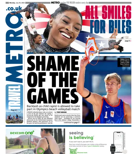 The Metro headline reads: "Shame of the games"