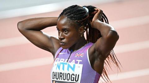 Britain's Victoria Ohuruogu prepares for her 400m semi-final at the 2023 World Athletics Championships in Budapest