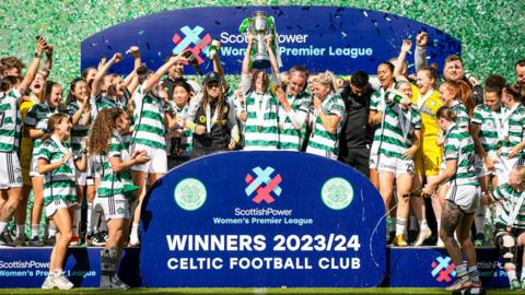 Celtic celebrate winning the Scottish title