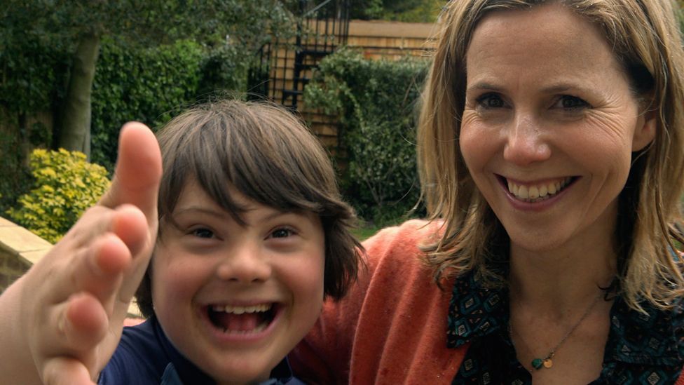 Sally Phillips and her son Olly