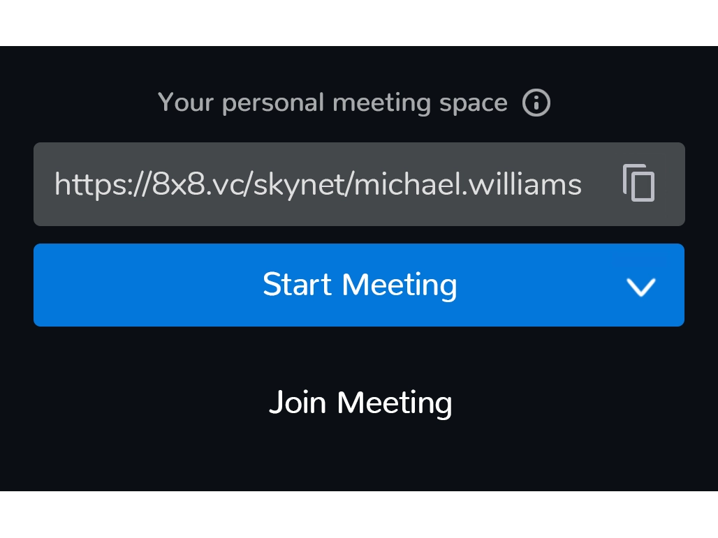 Screenshot of dedicated video meeting web link for 8x8 users
