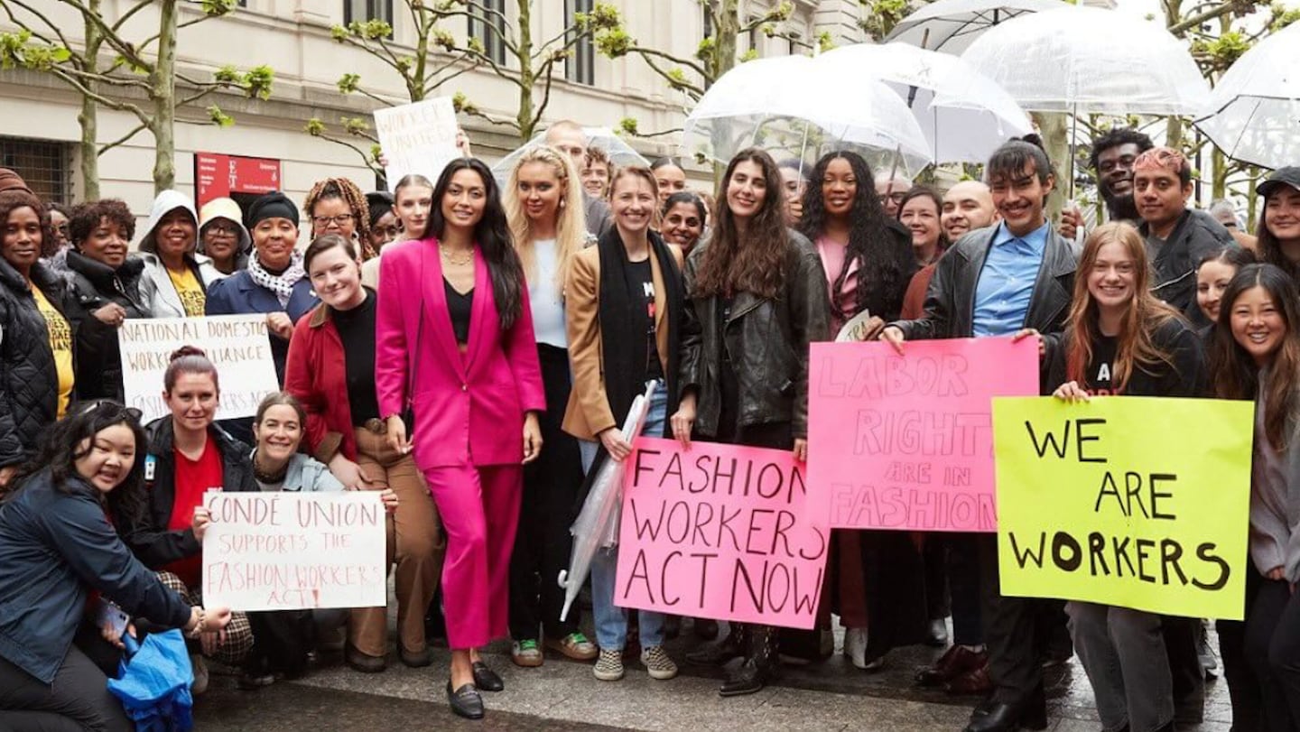 Models and other advocates campaign for the Fashion Workers Act.