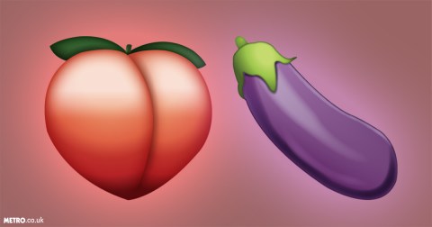 Peach and aubergine (eggplant) emojis
