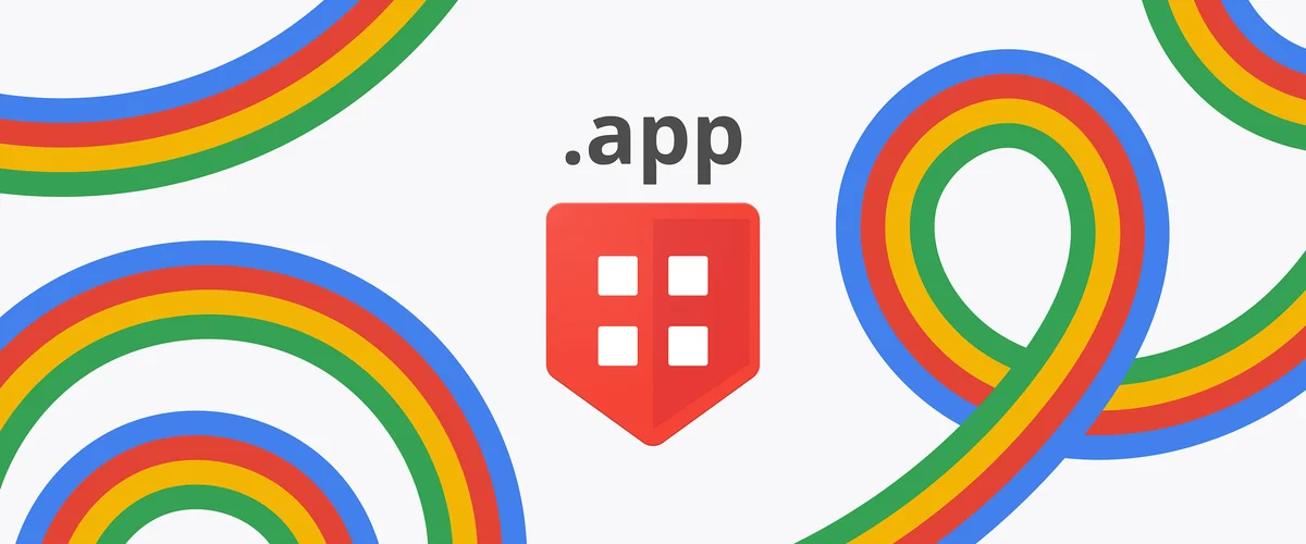 .app logo surrounded by a rainbow swirl illustration