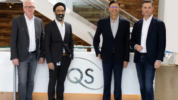 Pictured are Frank Blome, CEO of PowerCo, Jagdeep Singh, Co-founder & Chairman of QuantumScape, Dr. Siva Sivaram, CEO & president of QuantumScape, and Thomas Schmall, Volkswagen Group Board Member for Technology.