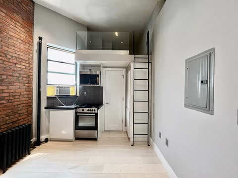A 'tiny' studio apartment in New York City without a kitchen sink is on the rental market for $2,500 per month: 'No-one said it was ideal'