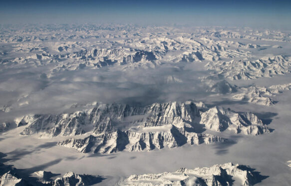 An aerial view of Greenland from 40,000 feet.