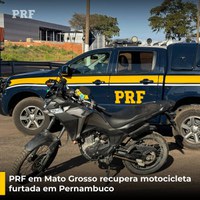 PRF em Mato Grosso recupera motocicleta furtada em Pernambuco
