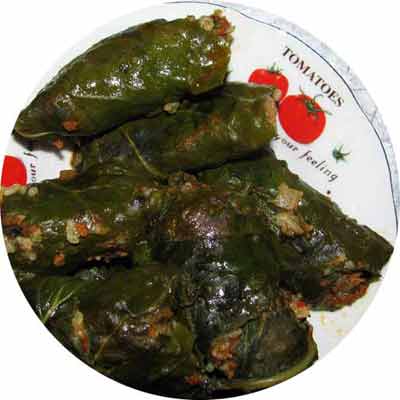 lebrak: a Libyan dish made of vine leaves stuffed with rice
